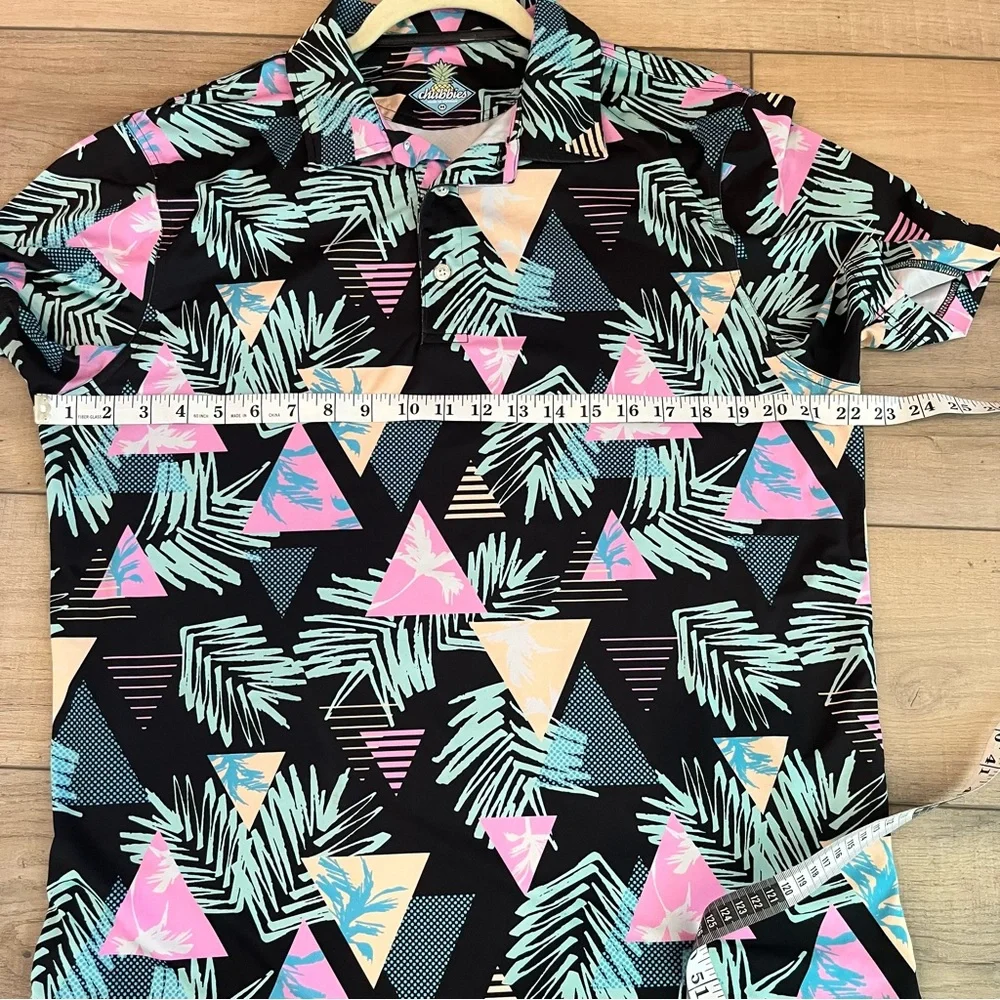 Chubbies Men Colorful Geometric Palm Tree Polo Resort Vacation Size: Medium - Picture 5 of 8